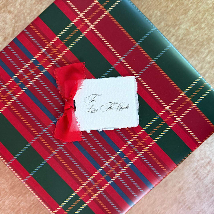 "Holiday Handmade Paper Gift Tags with Merry Red Bow | Set of 10 | Custom Text" - Holiday Gift Tags in red by Cotton and Bow