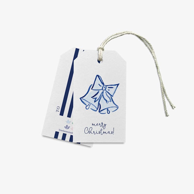 "Blue Christmas Bells Gift Tags (Set of 24)" - Holiday Gift Tags in blue by Liesel Anne