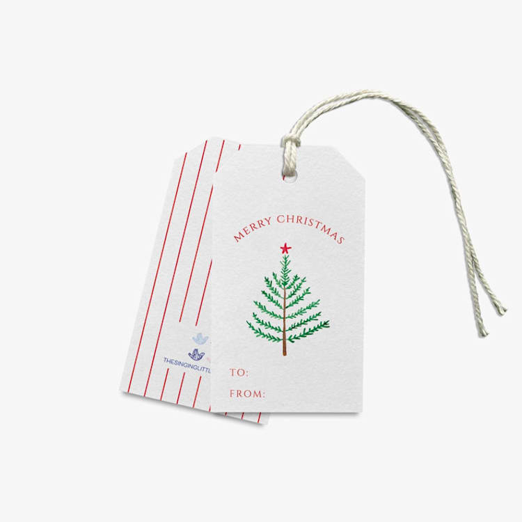 "Christmas Evergreen Branch Gift Tags (Set of 24)" - Holiday Gift Tags in red by Liesel Anne