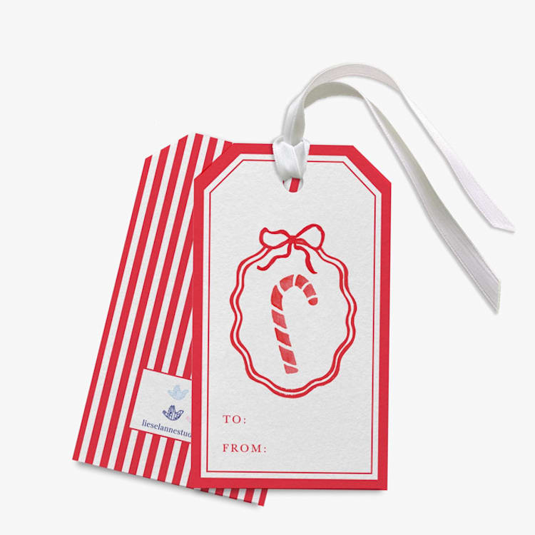 "Candy Cane Christmas Gift Tags (Set of 24)" - Holiday Gift Tags in red by Liesel Anne