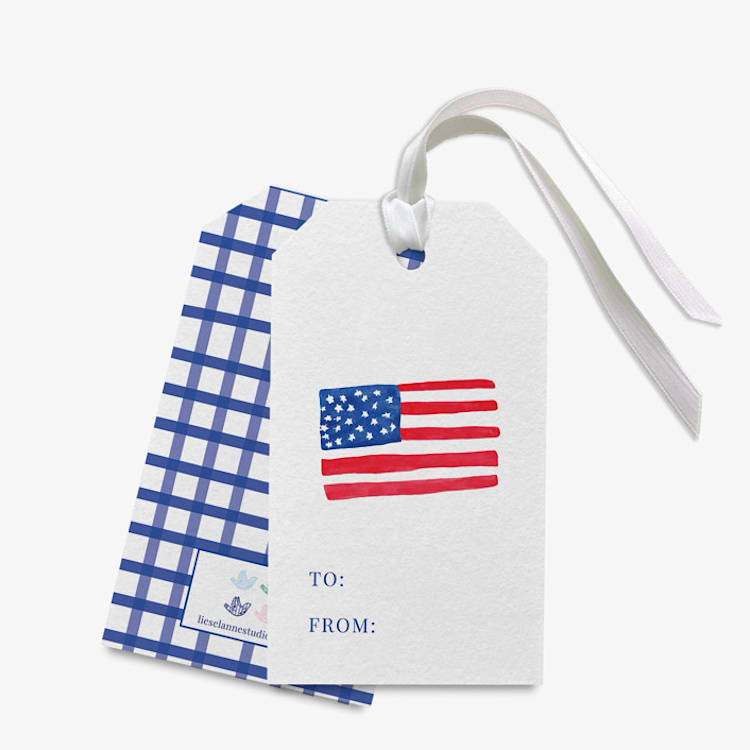 "American Flag Gift Tags (Set of 24)" - Holiday Gift Tags in blue by Liesel Anne