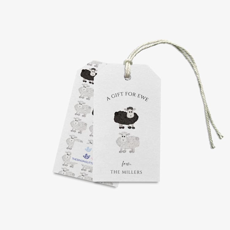 "Personalized Sheep Gift Tags (Set of 24)" - Holiday Gift Tags in gray by Liesel Anne