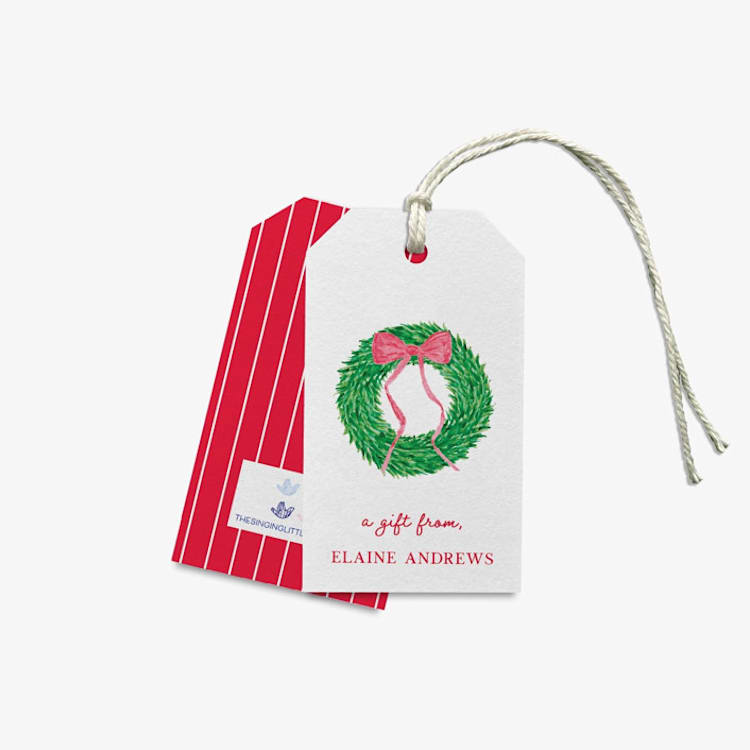 "Personalized Christmas Wreath Gift Tags (Set of 24)" - Holiday Gift Tags in red by Liesel Anne