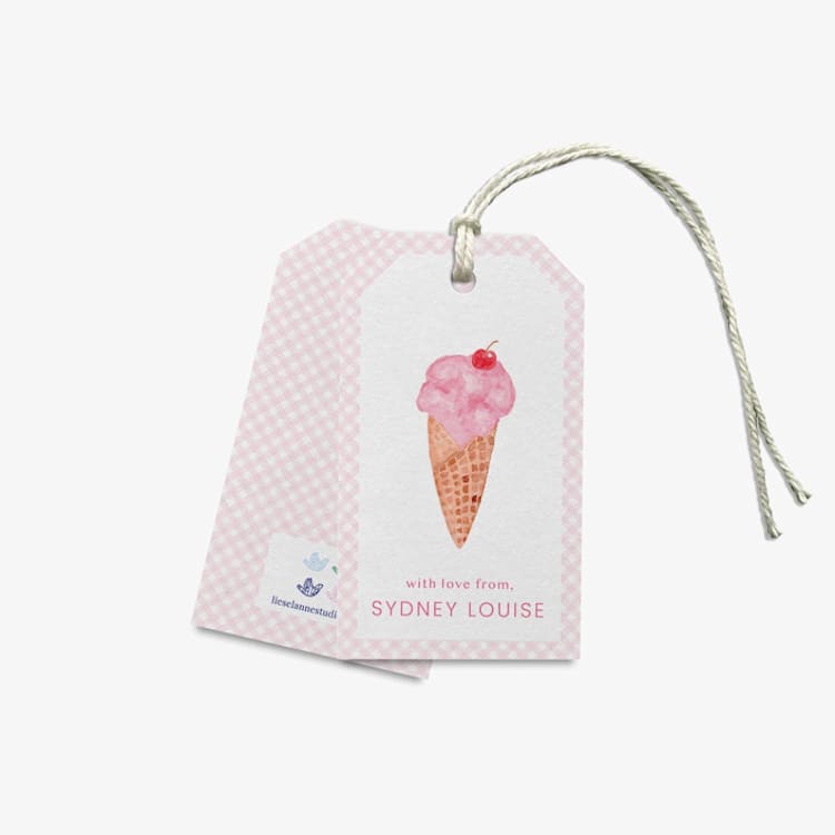 "Personalized Ice Cream Gift Tags (Set of 24)" - Holiday Gift Tags in pink by Liesel Anne
