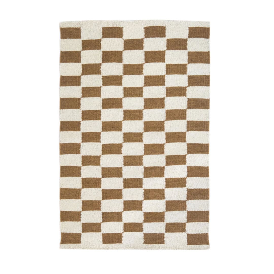 "Zapotec Umber and Ivory Checkered Rug, Size 2'x3'" - Accent Rugs in brown by Archive New York