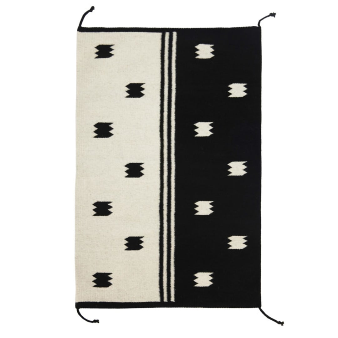 "Zapotec Black and Ivory Rug #1, Size 2'x3'" - Accent Rugs in black by Archive New York