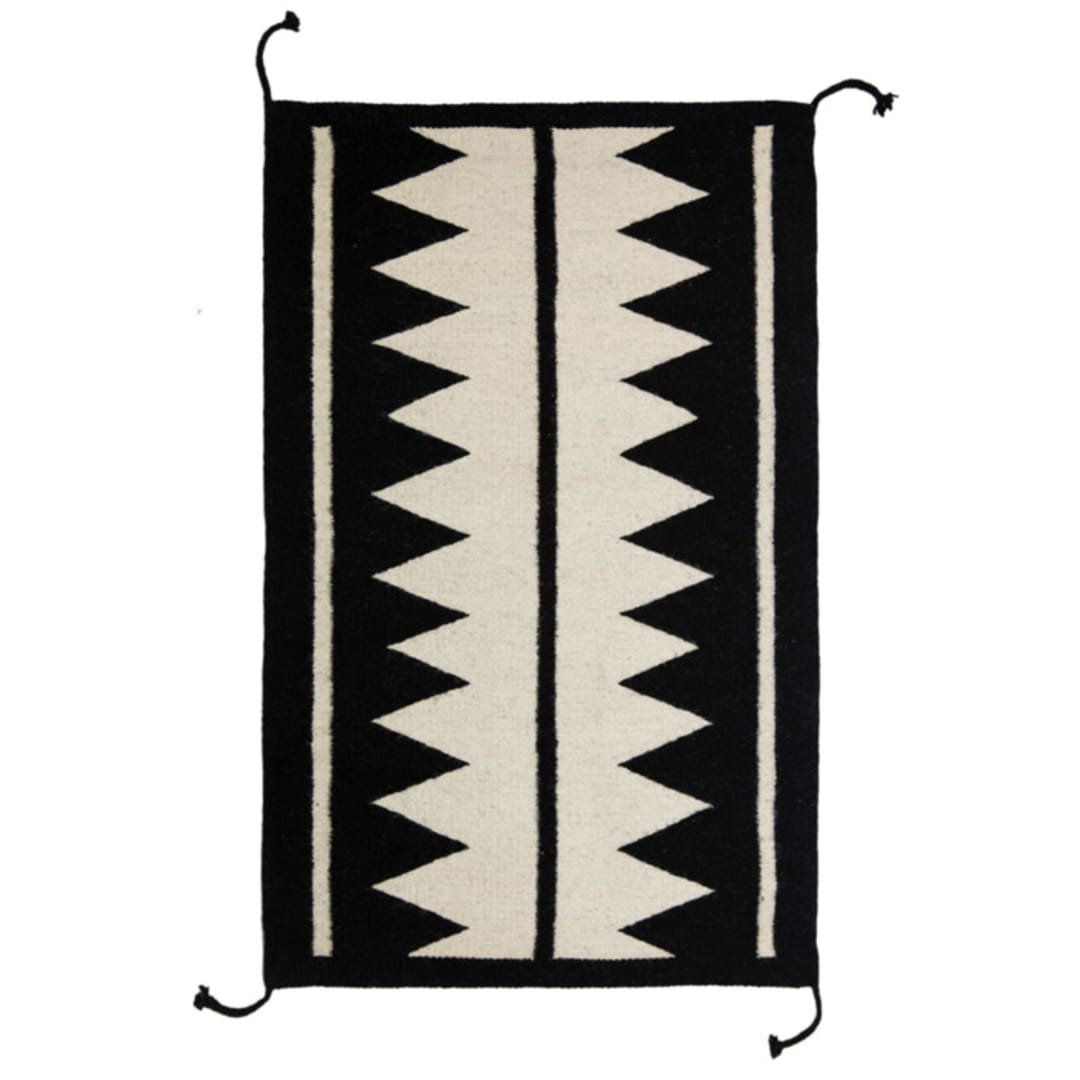 "Zapotec Black and Ivory Rug #5, Size 2'x3'" - Accent Rugs in black by Archive New York