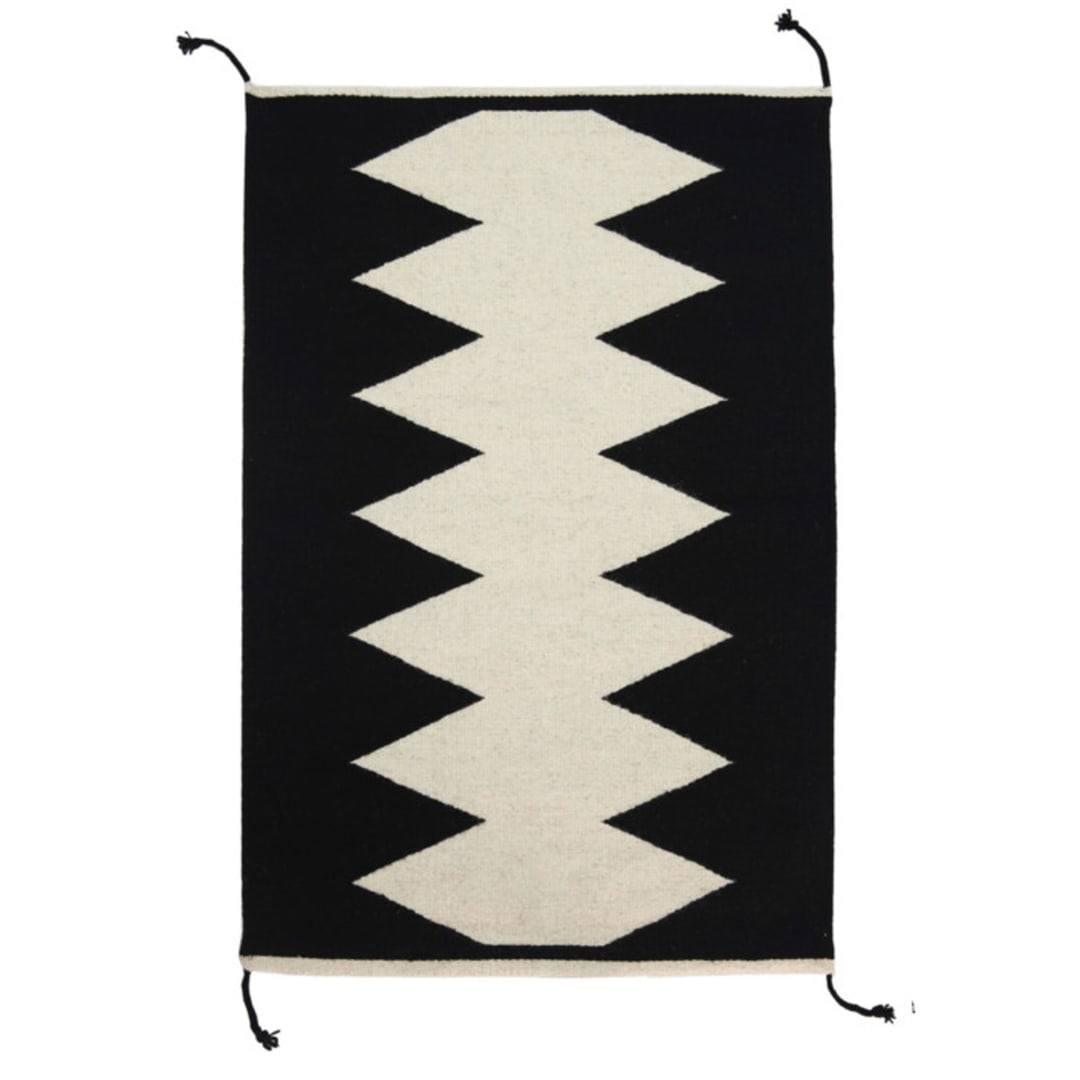 "Zapotec Black and Ivory Rug #3, Size 2'x3'" - Accent Rugs in black by Archive New York