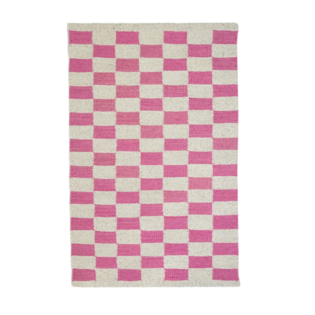 "Zapotec Pink and Ivory Checkered Rug, Size 2'x3'" - Accent Rugs in pink by Archive New York