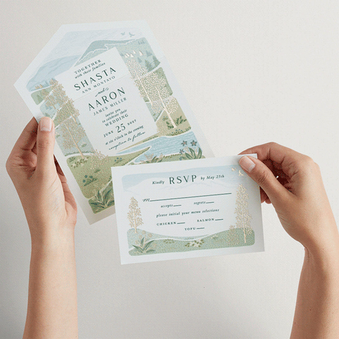 "Mountaintop" - Savvy Wedding Invitations in Evergreen by Paper Sun Studio - Animated View