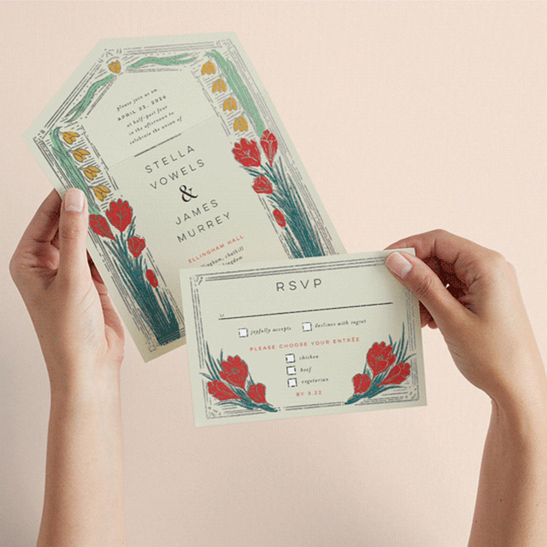 "Deco Spring Florals" - Savvy Wedding Invitations in Birch by Shiny Penny Studio - Animated View