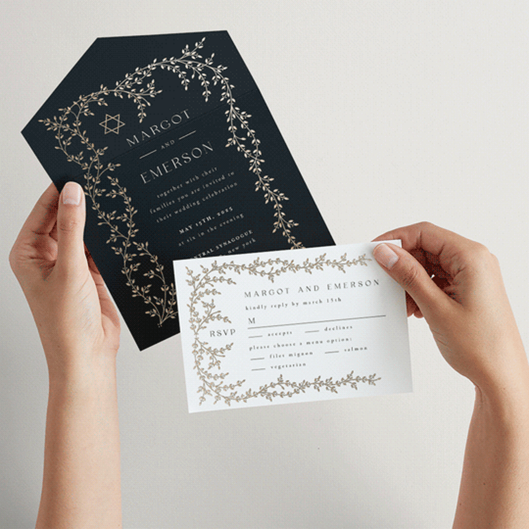 "Beautiful Chuppah" - Savvy Wedding Invitations in Midnight by Ana de Sousa - Animated View