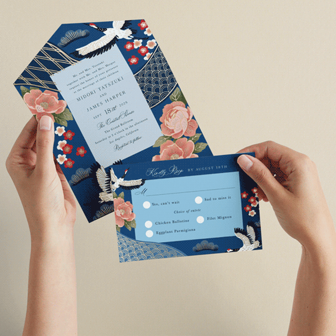 "kimono" - Savvy Wedding Invitations in Ocean by Elly - Animated View