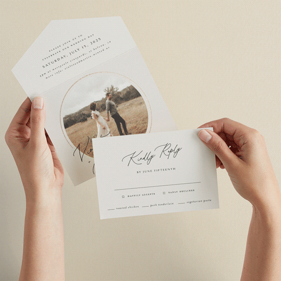 "Encircled Love" - Savvy Wedding Invitations in Taupe by Kelly Schmidt - Animated View