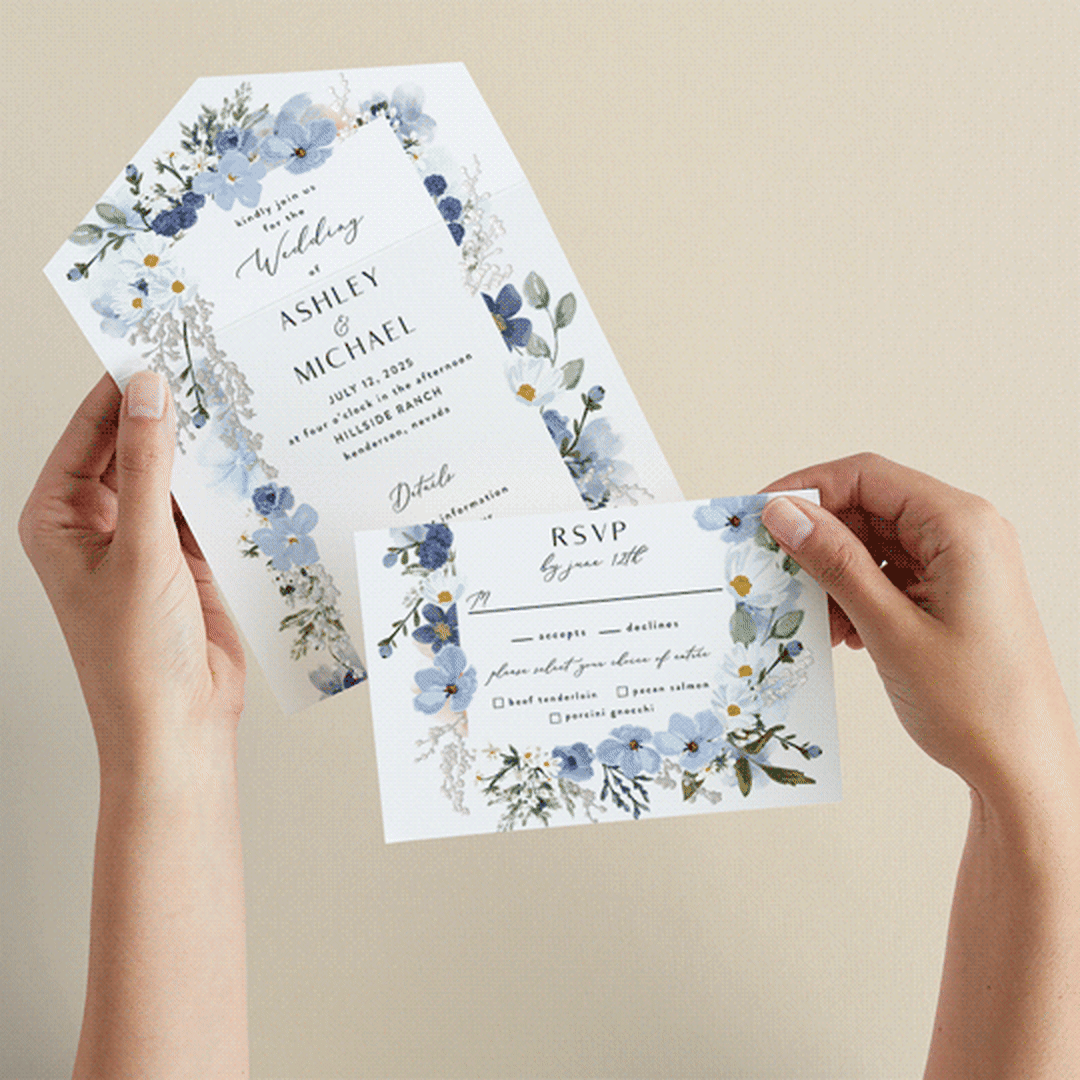 "Layered florals" - Savvy Wedding Invitations in Serenity by Susan Moyal - Animated View