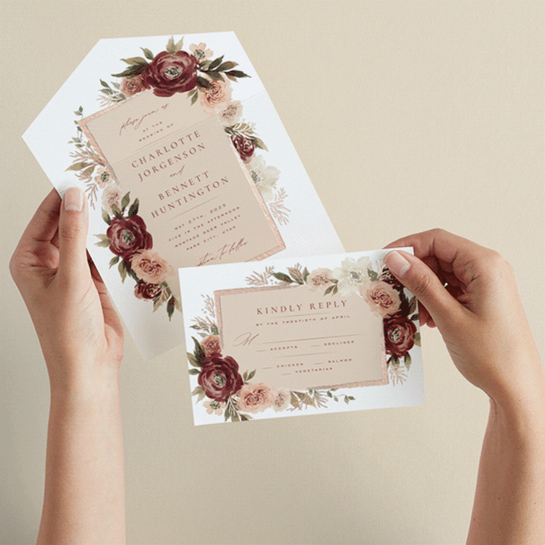 "Romantic Frame" - Savvy Wedding Invitations in Peony by Wildfield Paper Co - Animated View