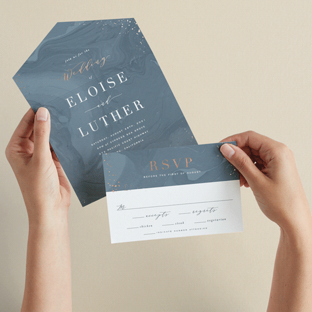 "Moody Marbling" - Savvy Wedding Invitations in Slate by Hooray Creative - Animated View