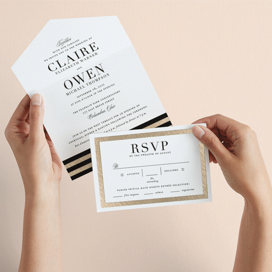 "Deluxe" - Savvy Wedding Invitations in Tuxedo by Jennifer Postorino - Animated View