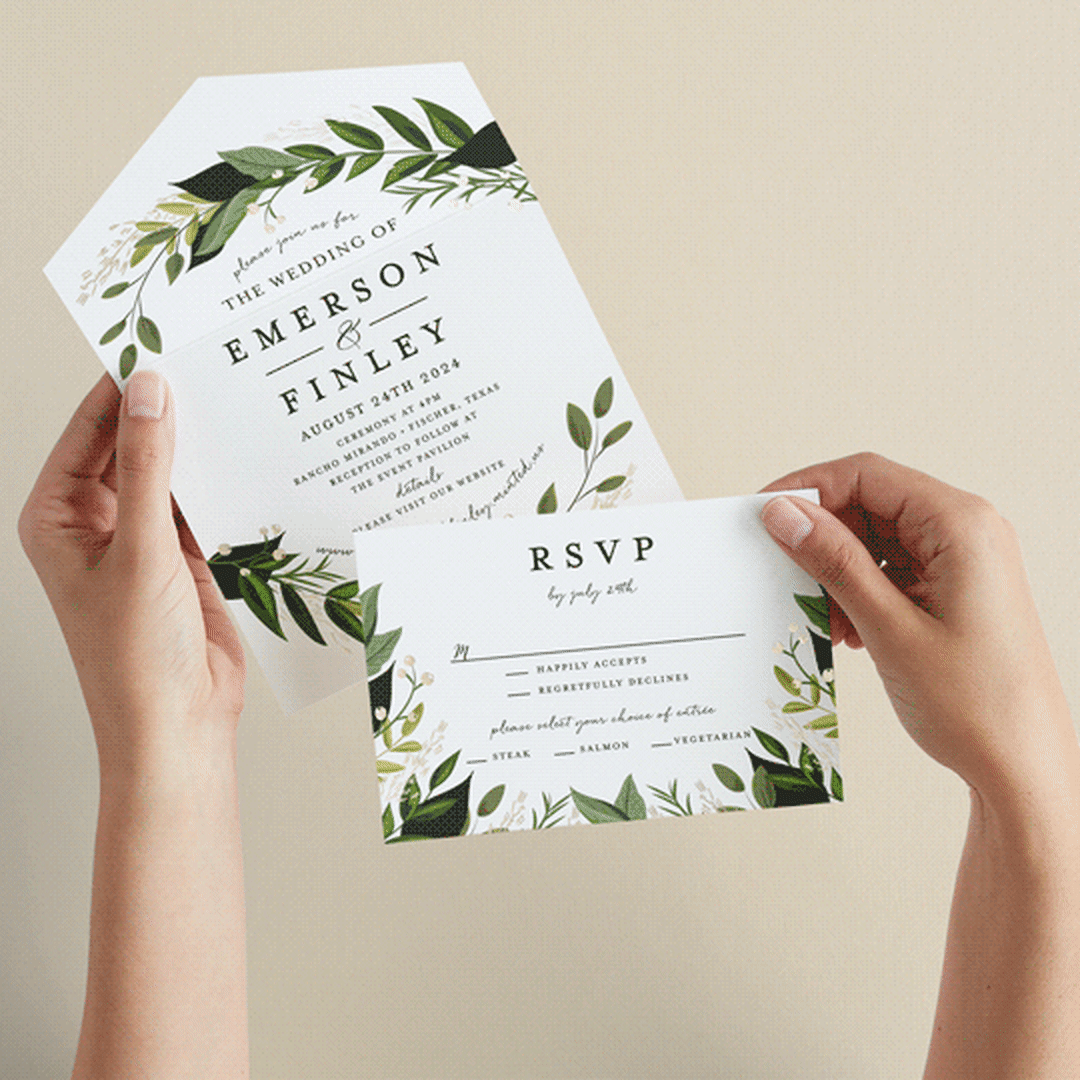 "Vines of Green" - Savvy Wedding Invitations in Fern by Susan Moyal - Animated View