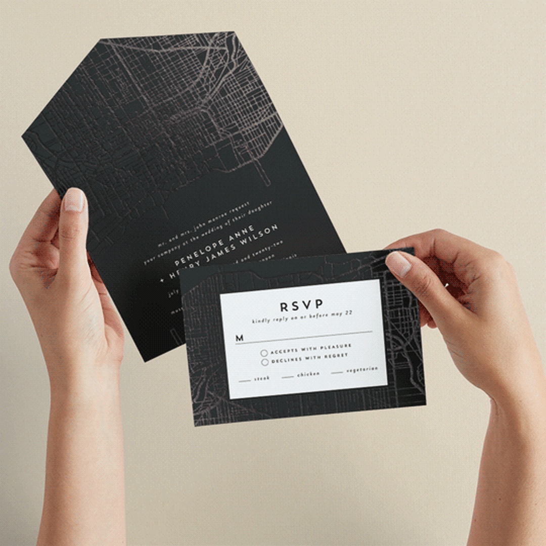 "Chicago" - Savvy Wedding Invitations in Onyx by Erin Deegan - Animated View