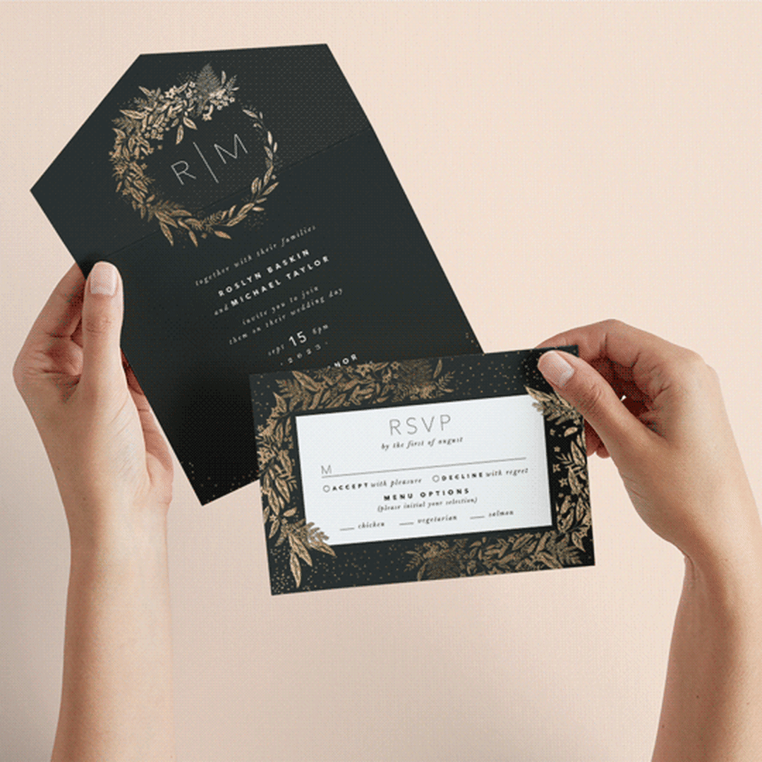 "Gather" - Savvy Wedding Invitations in Ebony by Leah Bisch - Animated View