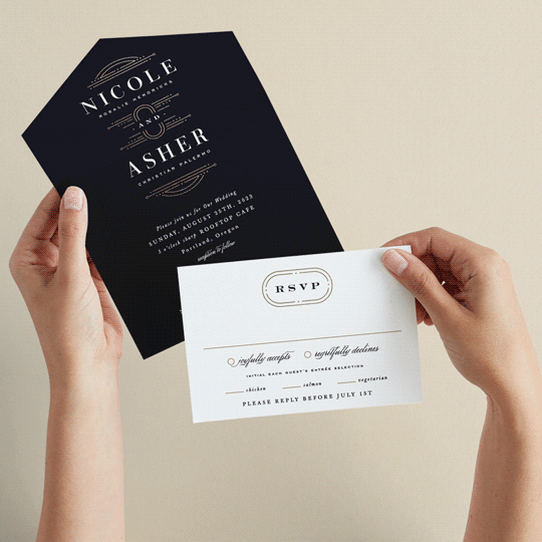 "Modern Deco" - Savvy Wedding Invitations in Midnight by Hooray Creative - Animated View