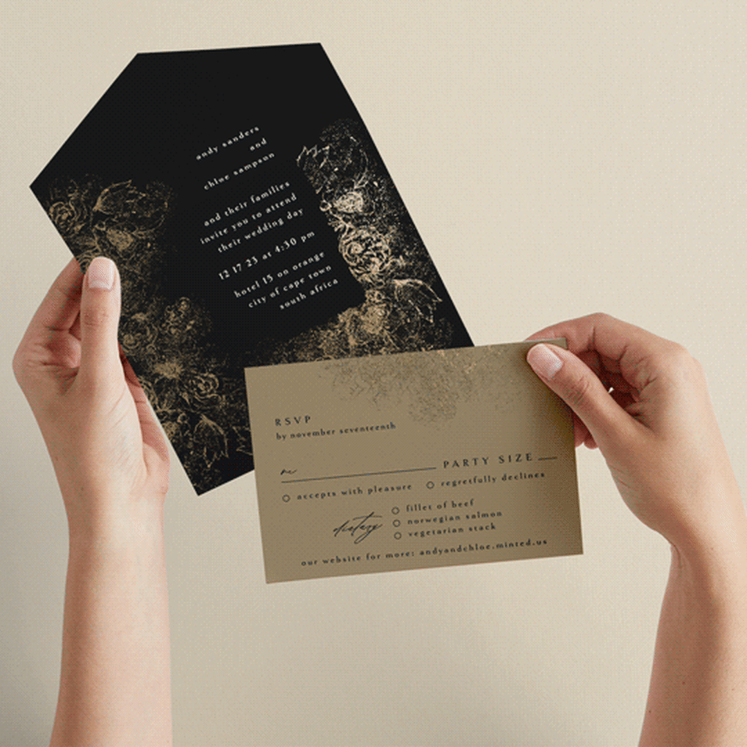 "fairytale dust" - Savvy Wedding Invitations in Midnight by Phrosné Barwood - Animated View