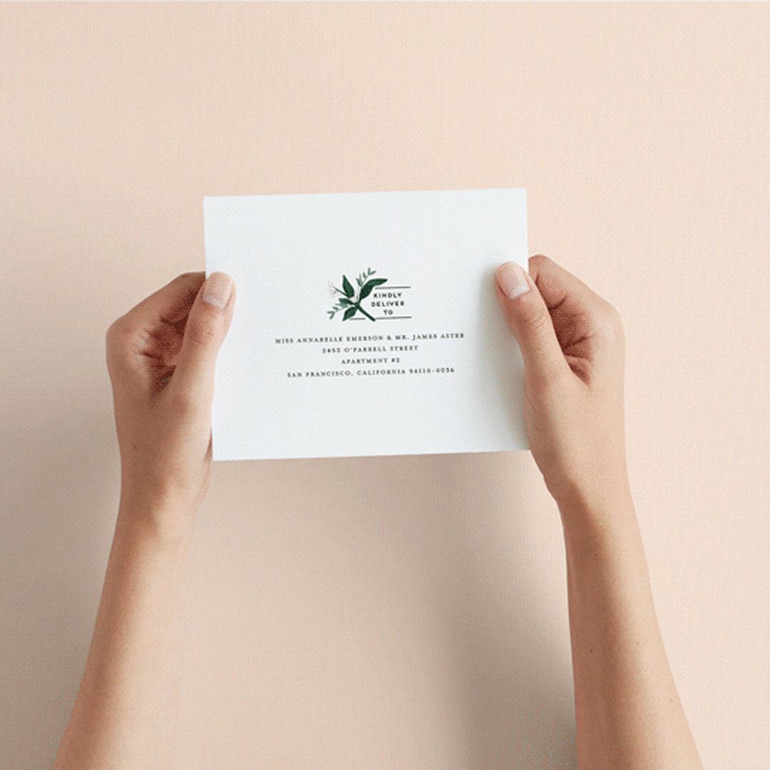 "Botanical Name Plate" - Savvy Wedding Invitations in Sage by Shiny Penny Studio - How it works