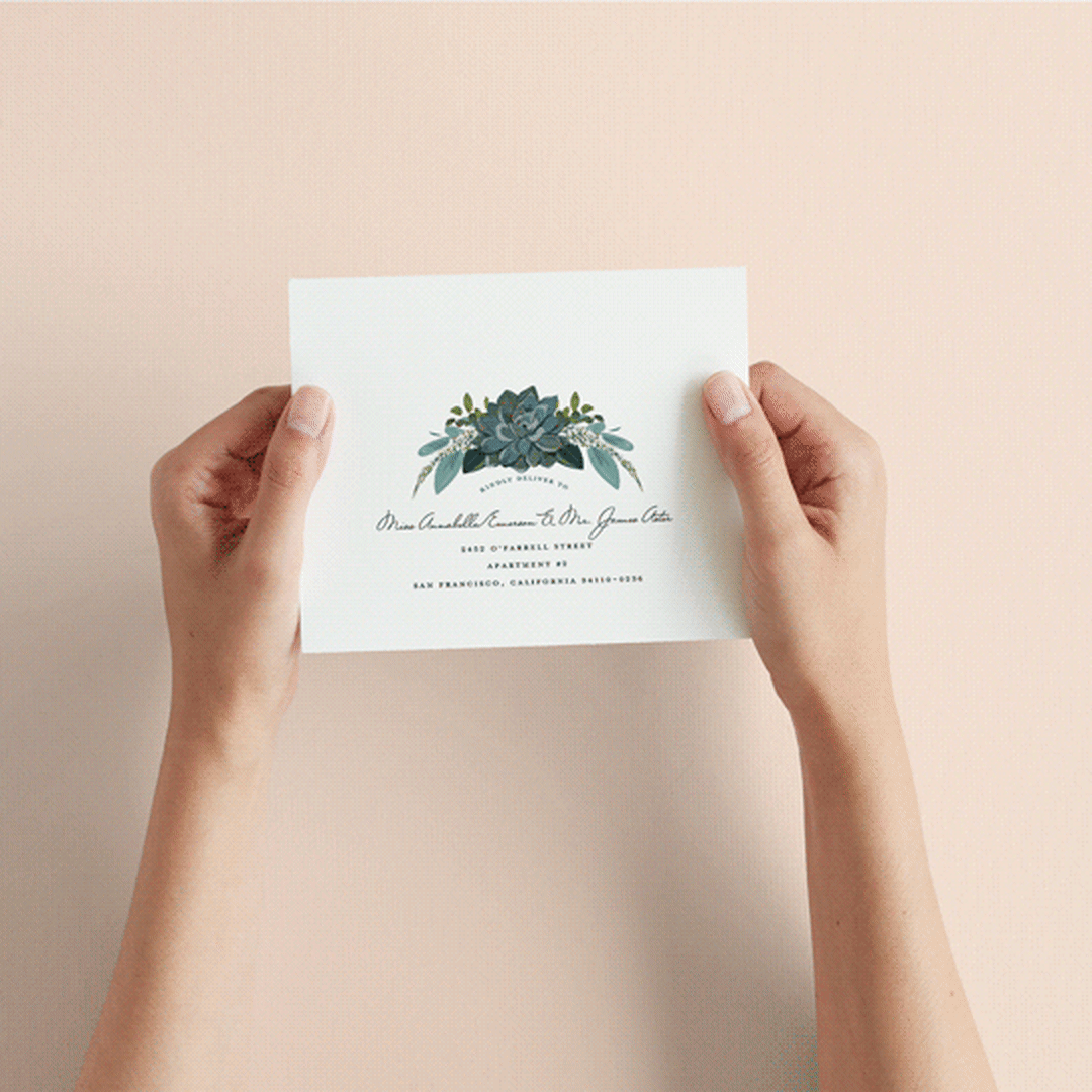 "Echeveria" - Savvy Wedding Invitations in Prussian Blue by Susan Moyal - How it works