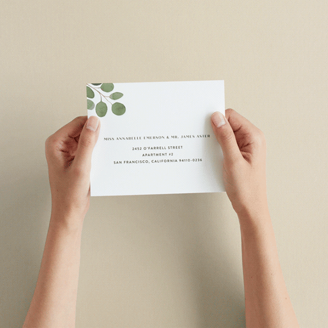 "Modern Leaves" - Savvy Wedding Invitations in Smoked by Shannon Chen of Four Wet Feet Studio - How it works