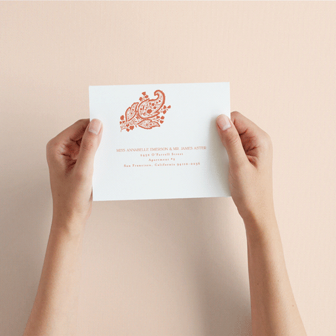"Heritage Paisley" - Savvy Wedding Invitations in Tangerine by Kanika Mathur - How it works