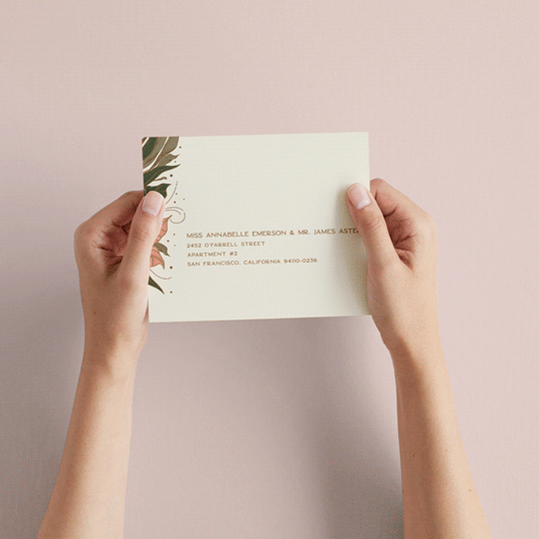 "Elegant Leaves" - Savvy Wedding Invitations in Slate by GeekInk Design - How it works