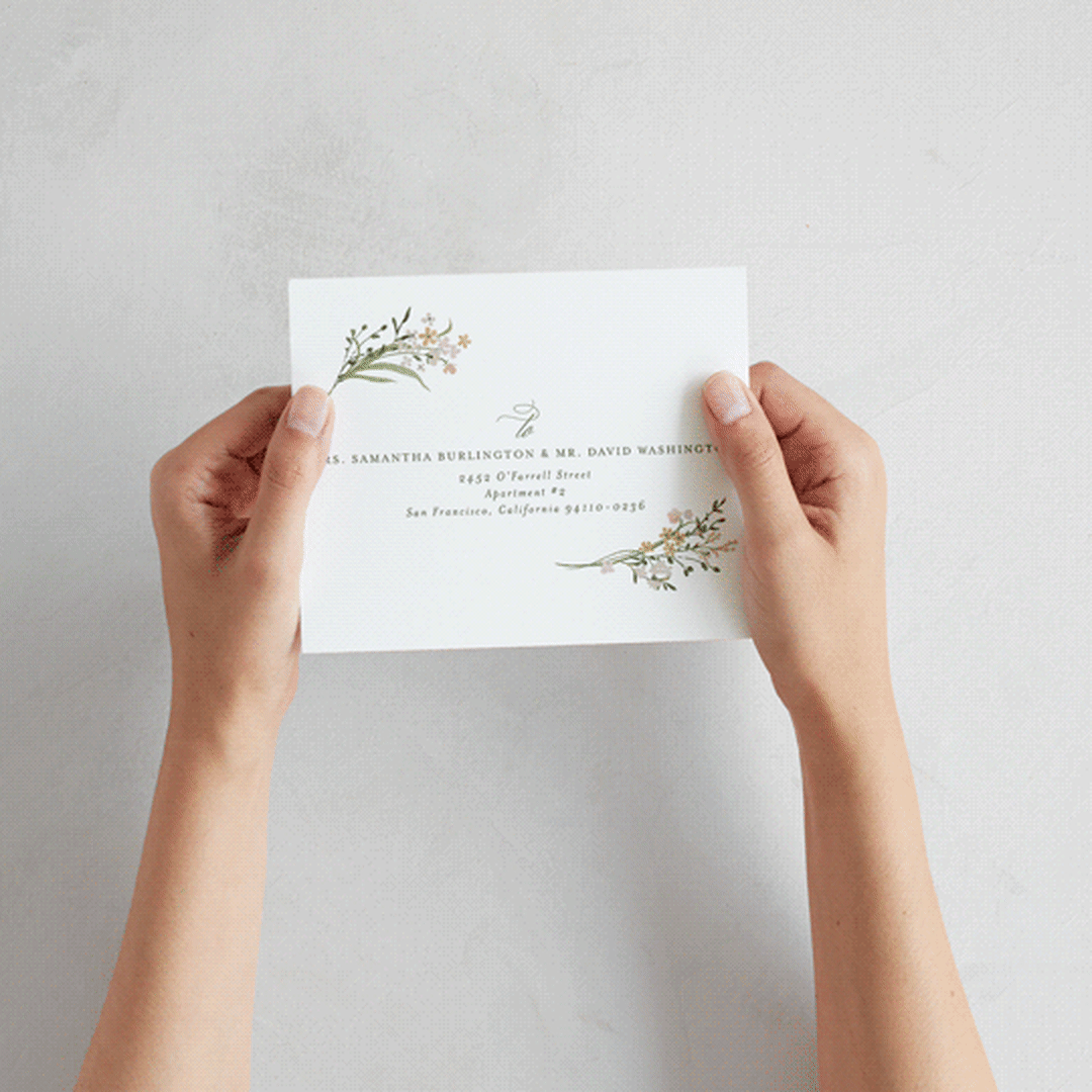 "delicate buds" - Savvy Wedding Invitations in Olive by Jennifer Wick - How it works