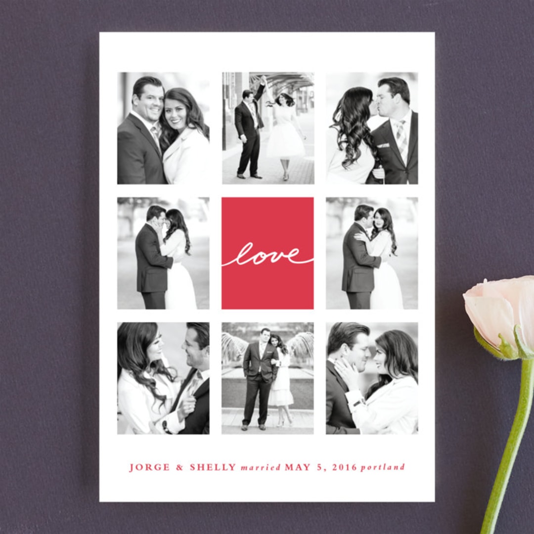 "Joie Grid" - Wedding Announcements in Strawberry by Stacey Meacham - Front