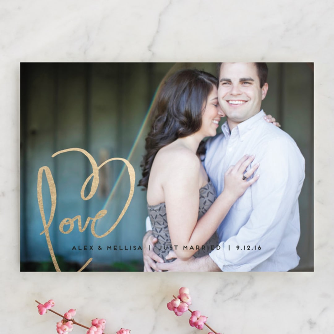 "Love + Heart" - Wedding Announcements in Goldenrod by Kelly Ventura - Front