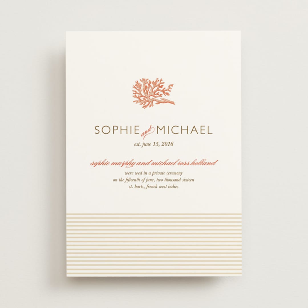"Coral" - Wedding Announcements in Tangelo by Oscar and Emma - Karly Depew - Front