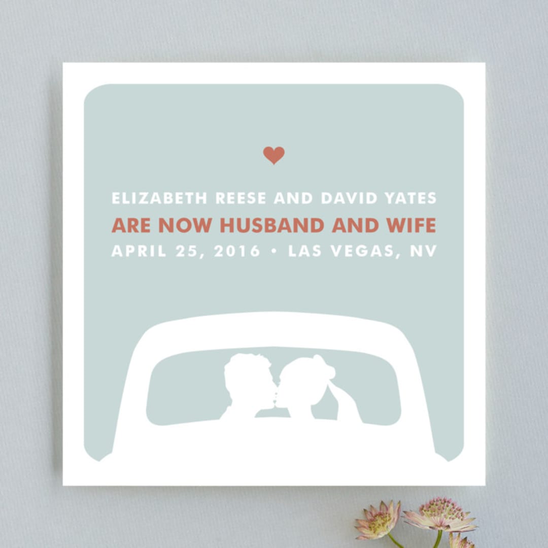 "just married" - Wedding Announcements in Light Teal by Three Kisses Studio - Front