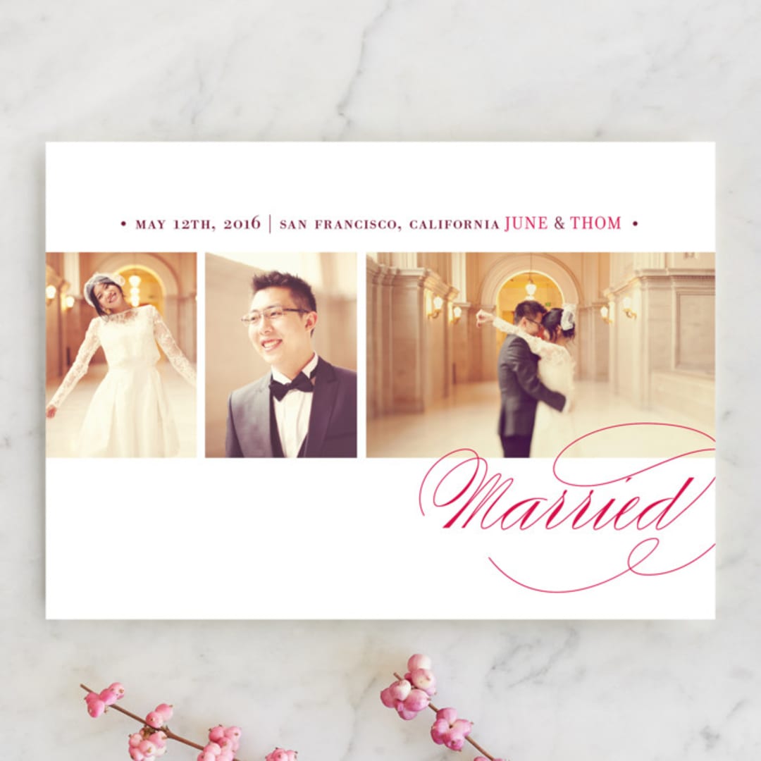 "Love & Happiness" - Wedding Announcements in Soft Ruby by Oscar and Emma - Karly Depew - Front