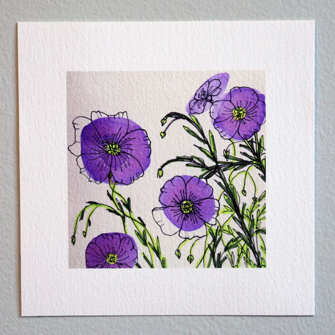 "Garden Sketch Blue Flax" - Limited Edition Fine Art Print in purple by Janie Allen