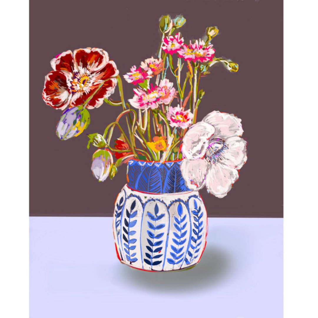 "Blue Vase 2" - Limited Edition Fine Art Print in multicolor by Shraddha Dharia
