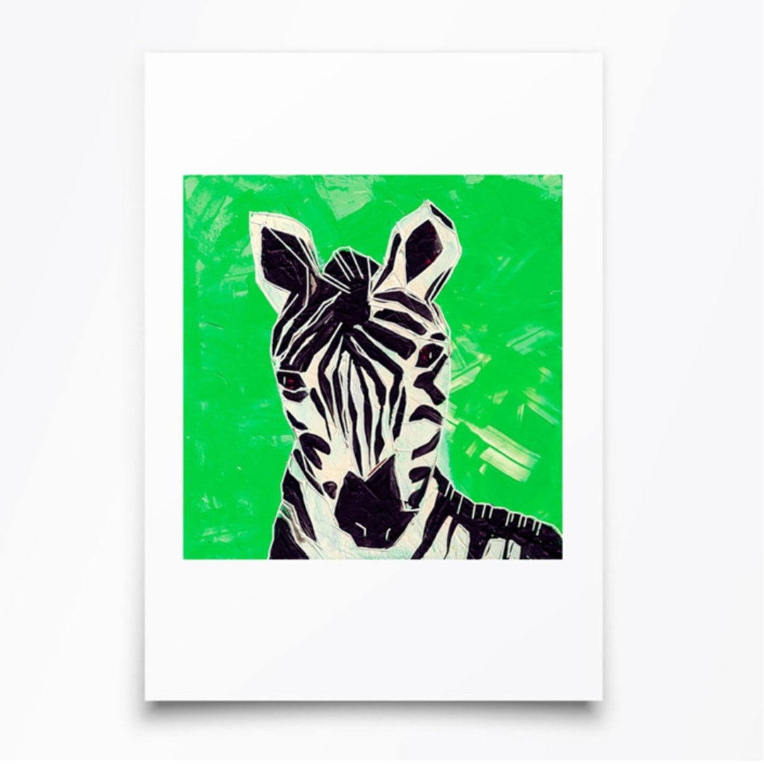 "Zany Zebra" - Limited Edition Fine Art Print in green by Sarah Fitzgerald