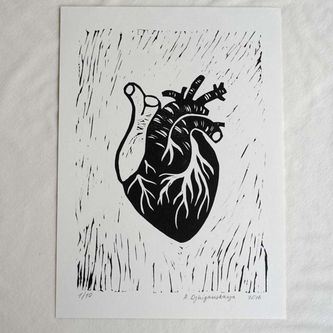 Black Heart original linocut art print