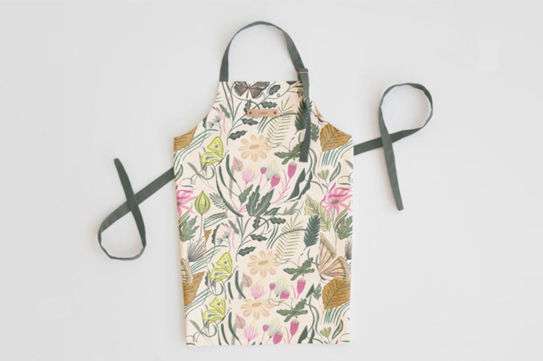 "Folk Butterflies" - Apron in Garden by Morgan Ramberg - Personalizable Apron
