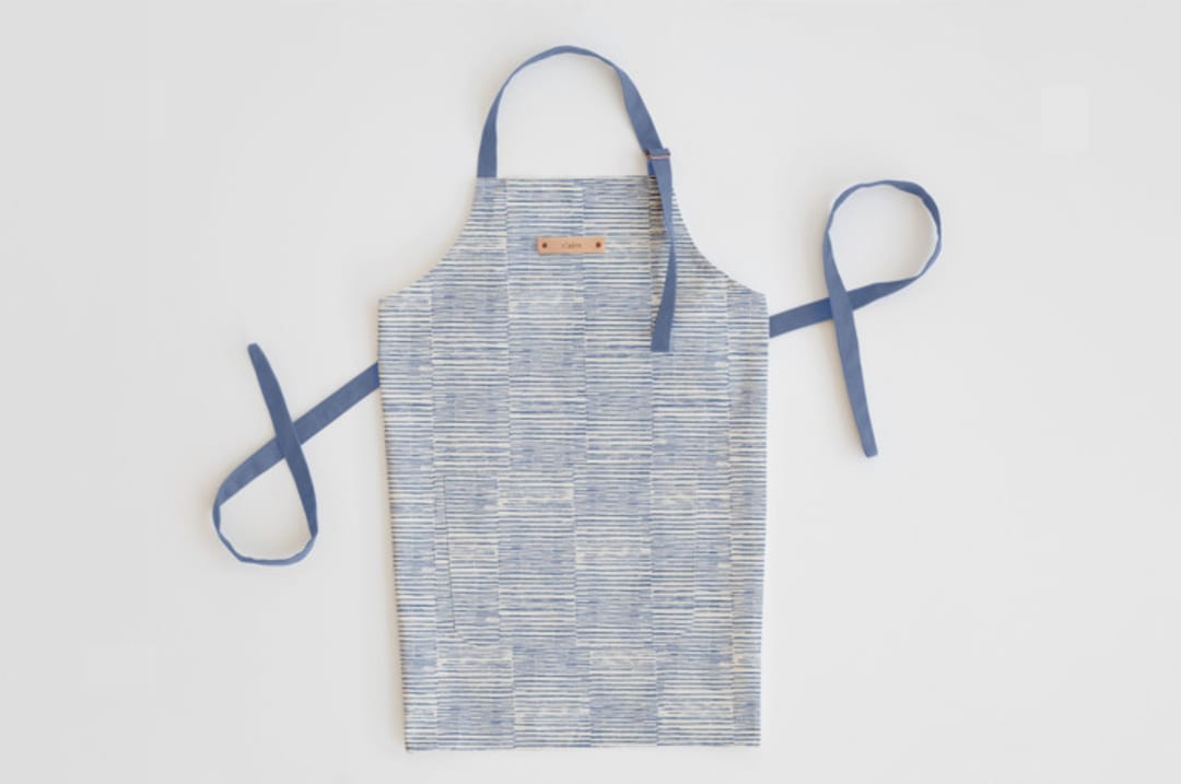 "Dashed Stripes" - Apron in Denim by Alethea and Ruth - Personalizable Apron