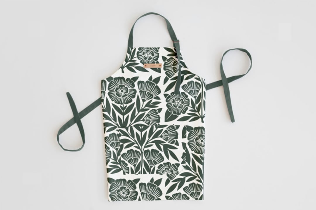 "Block Print Floral" - Apron in Dark Teal by Katharine Watson - Personalizable Apron
