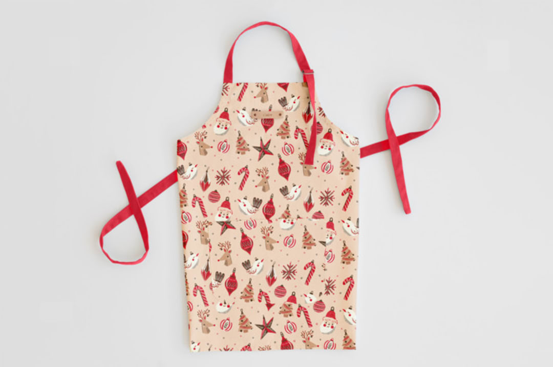 "Retro Ornaments" - Apron in Coral by Vivian Yiwing - Personalizable Apron