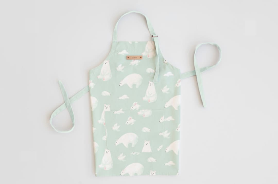 "Polar Bears" - Apron in Azure by Shannon Chen of Four Wet Feet Studio - Personalizable Apron
