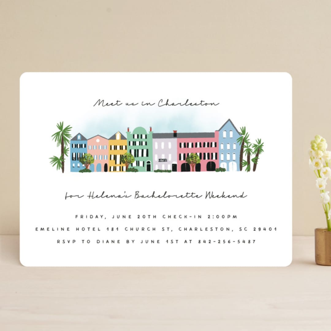 "Rainbow Row Weekend" - Bachelorette Party Invitations in Cloud by Becky Nimoy - Front