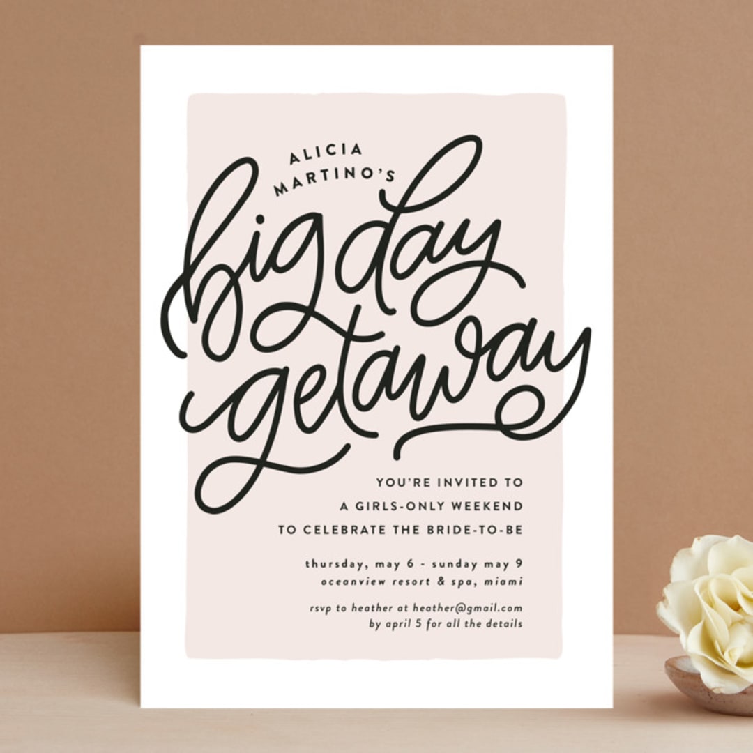 "A big day getaway" - Bachelorette Party Invitations in Blush by Lea Delaveris - Front