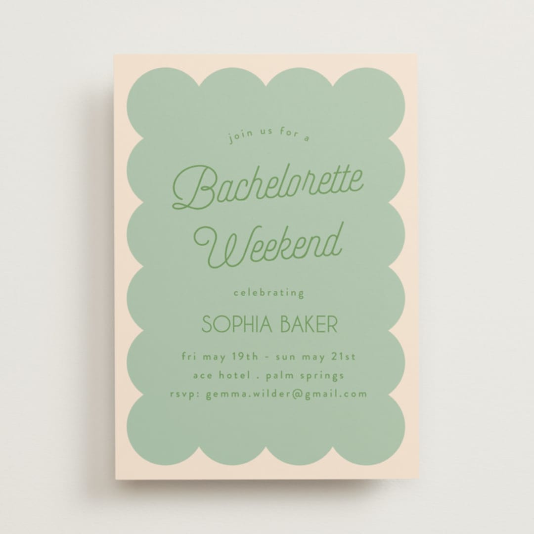 "Scallop" - Bachelorette Party Invitations in Seafoam by Morgan Kendall - Front